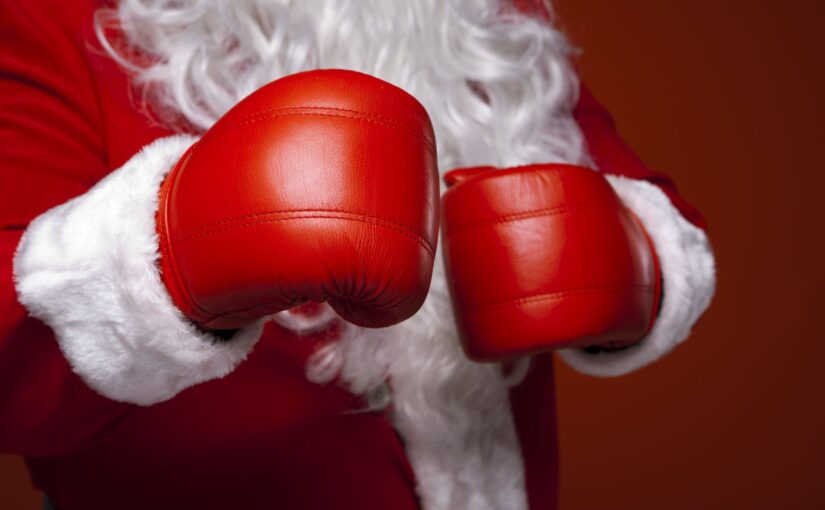 santa claus wearing boxing gloves